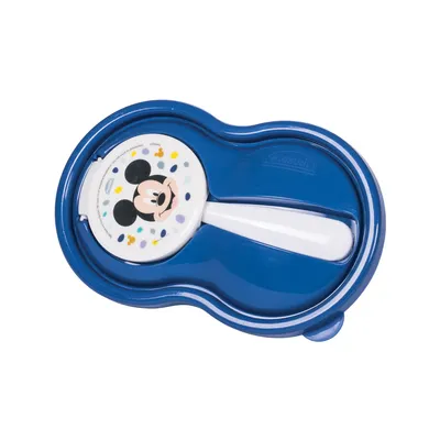 Pote Papinha Menino Plasútil Estampa Mickey Com Tampa Protetora + Colher